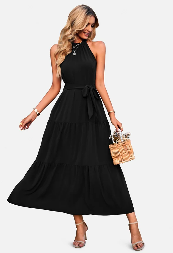 Belted Ruffle Maxi Sun Dress