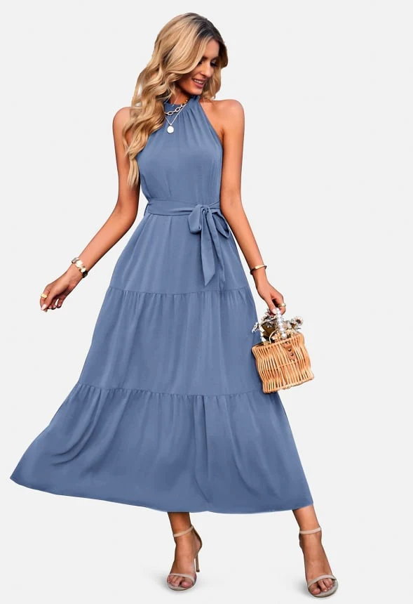 Belted Ruffle Maxi Sun Dress