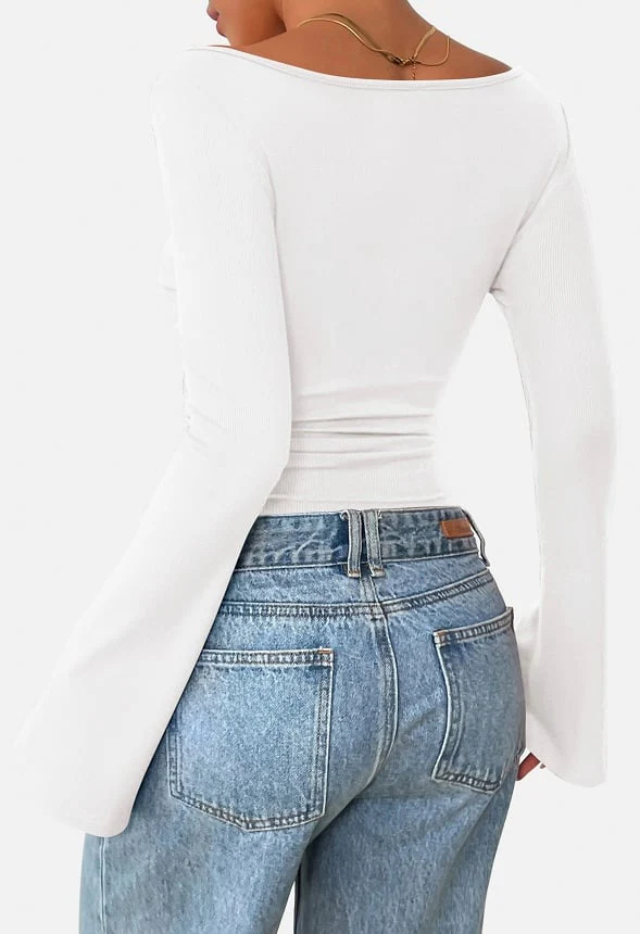 Boat Neck Bell Sleeve Top - Image 2