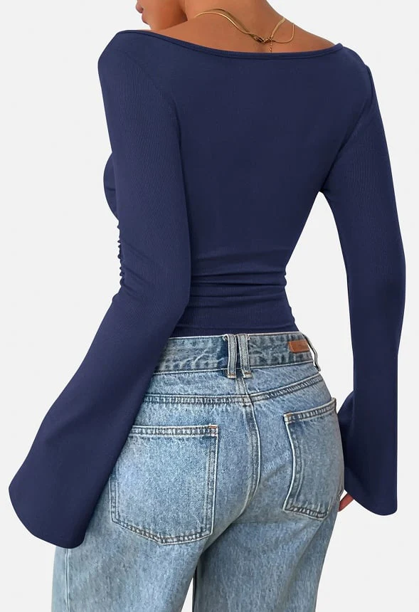 Boat Neck Bell Sleeve Top - Image 2