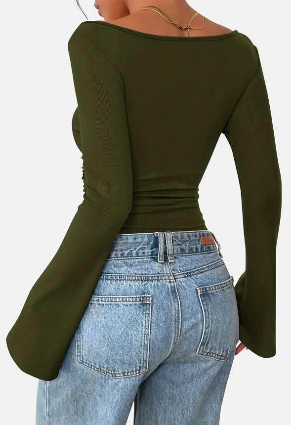 Boat Neck Bell Sleeve Top - Image 2