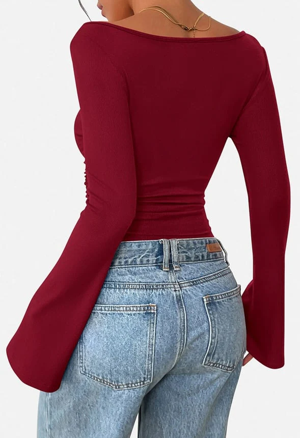 Boat Neck Bell Sleeve Top - Image 2
