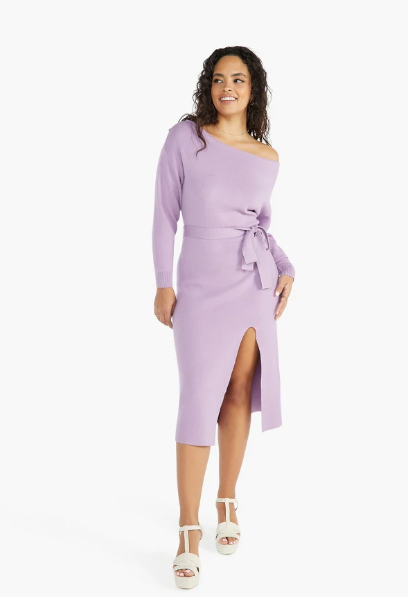 Boat Neck Dolman Midi Sweater Dress - Image 3