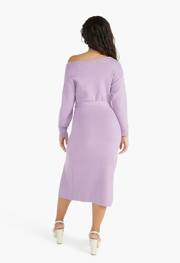 Boat Neck Dolman Midi Sweater Dress - Image 4