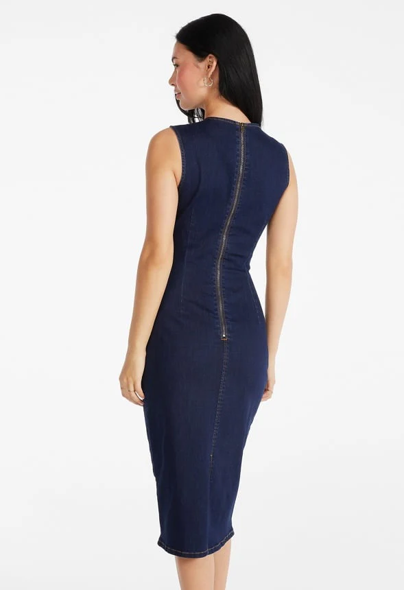 Bodycon Midi Denim Dress - Image 2