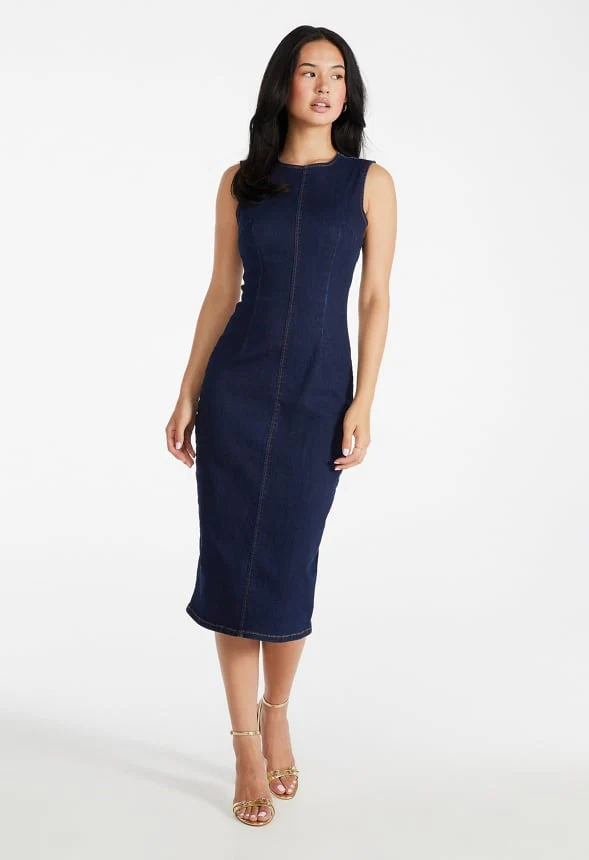 Bodycon Midi Denim Dress - Image 4