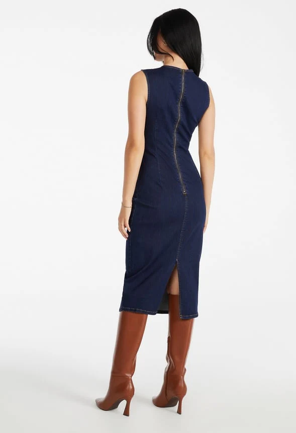 Bodycon Midi Denim Dress - Image 5