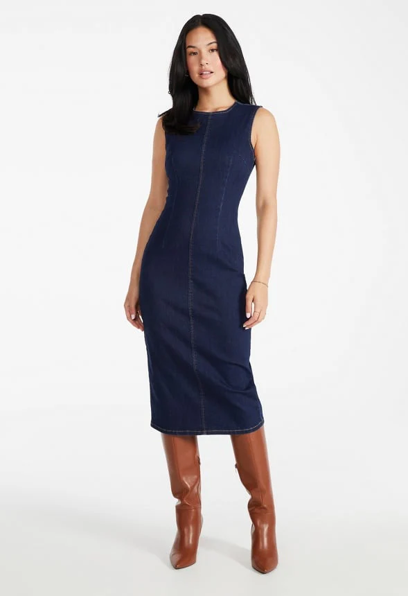 Bodycon Midi Denim Dress - Image 6