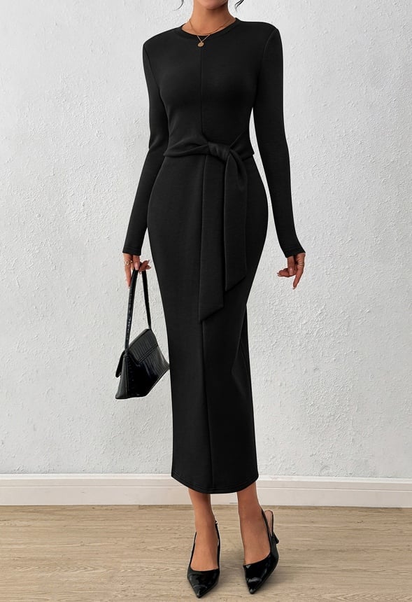 Bodycon Tie Waist Midi Dress