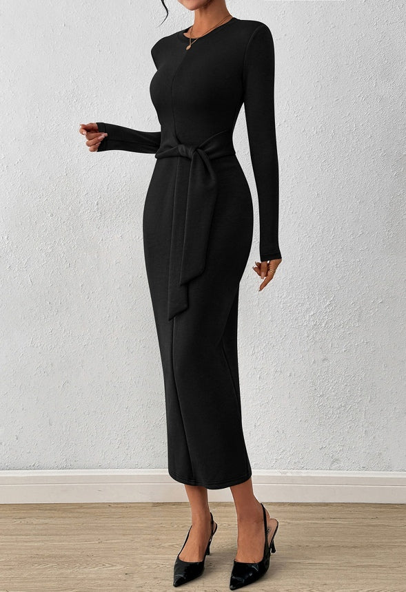 Bodycon Tie Waist Midi Dress - Image 2