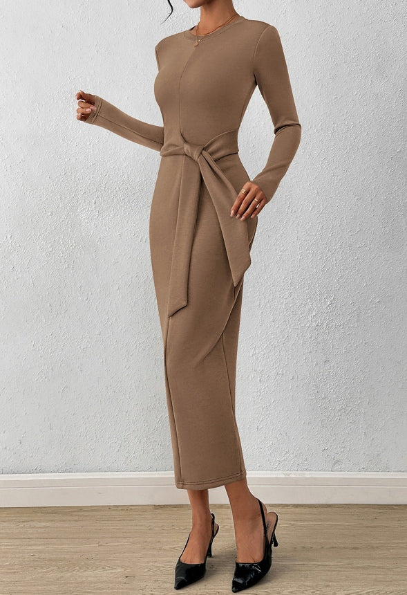 Bodycon Tie Waist Midi Dress - Image 2