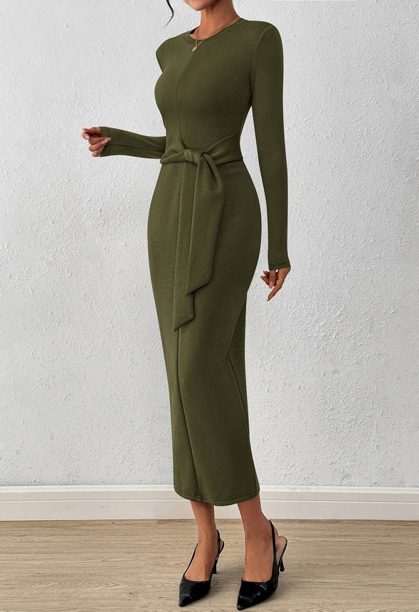 Bodycon Tie Waist Midi Dress - Image 2