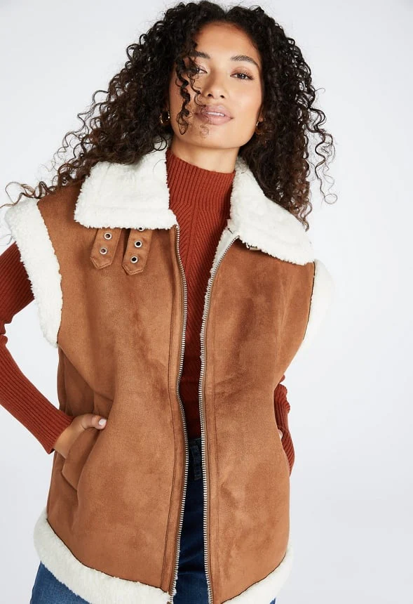 Bonded Faux Sherpa Suede Vest