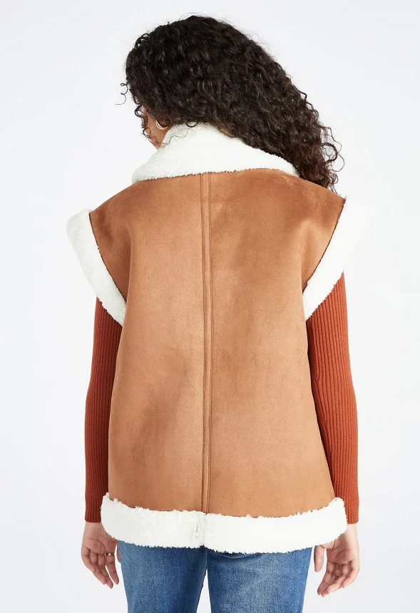 Bonded Faux Sherpa Suede Vest - Image 2