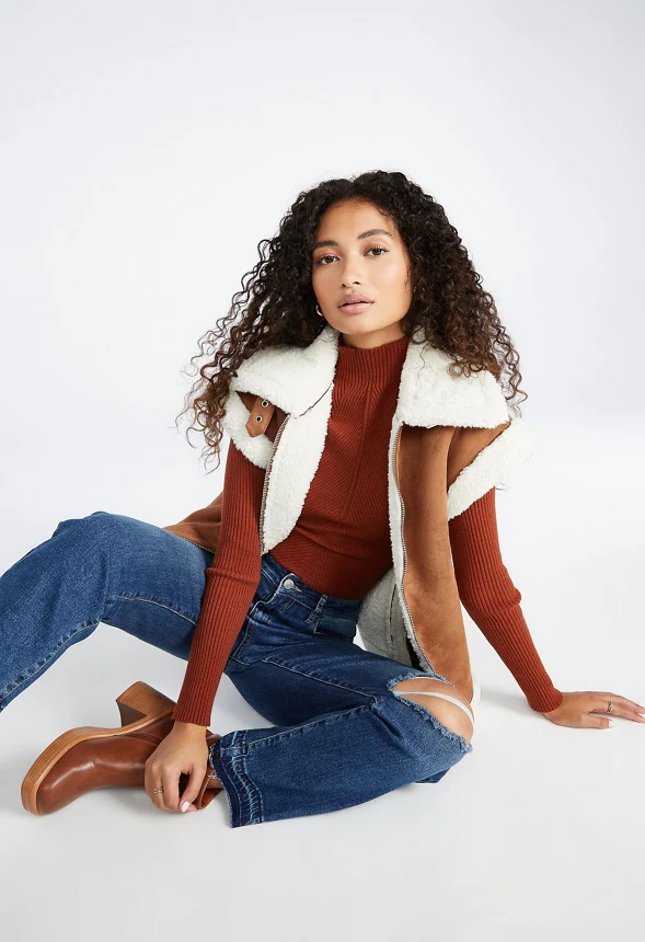 Bonded Faux Sherpa Suede Vest - Image 3