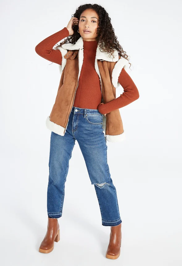 Bonded Faux Sherpa Suede Vest - Image 5