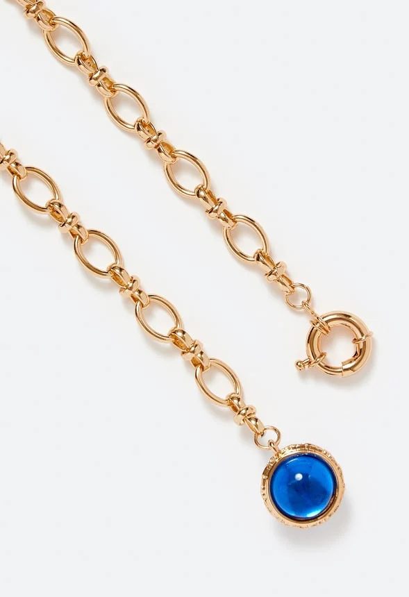 Bree Oval Link Chain Necklace With Glass Bead Drop - Image 3