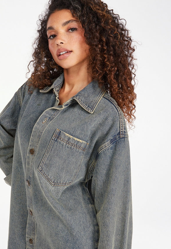 Brooks Denim Boyfriend Mini Shirt Dress - Image 3
