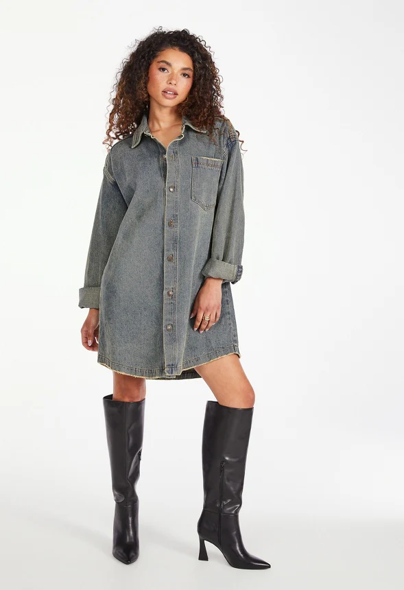 Brooks Denim Boyfriend Mini Shirt Dress - Image 4