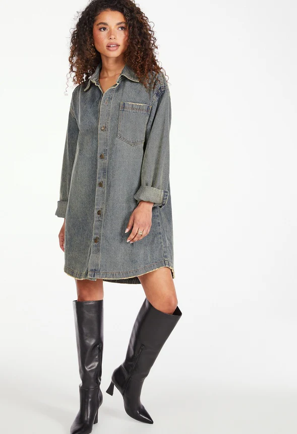 Brooks Denim Boyfriend Mini Shirt Dress - Image 5