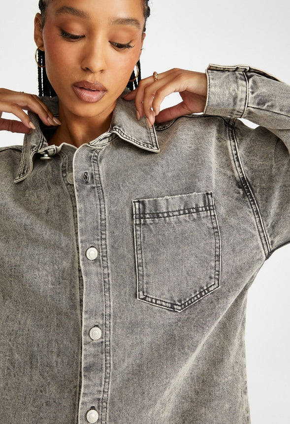 Brooks Denim Boyfriend Mini Shirt Dress - Image 3