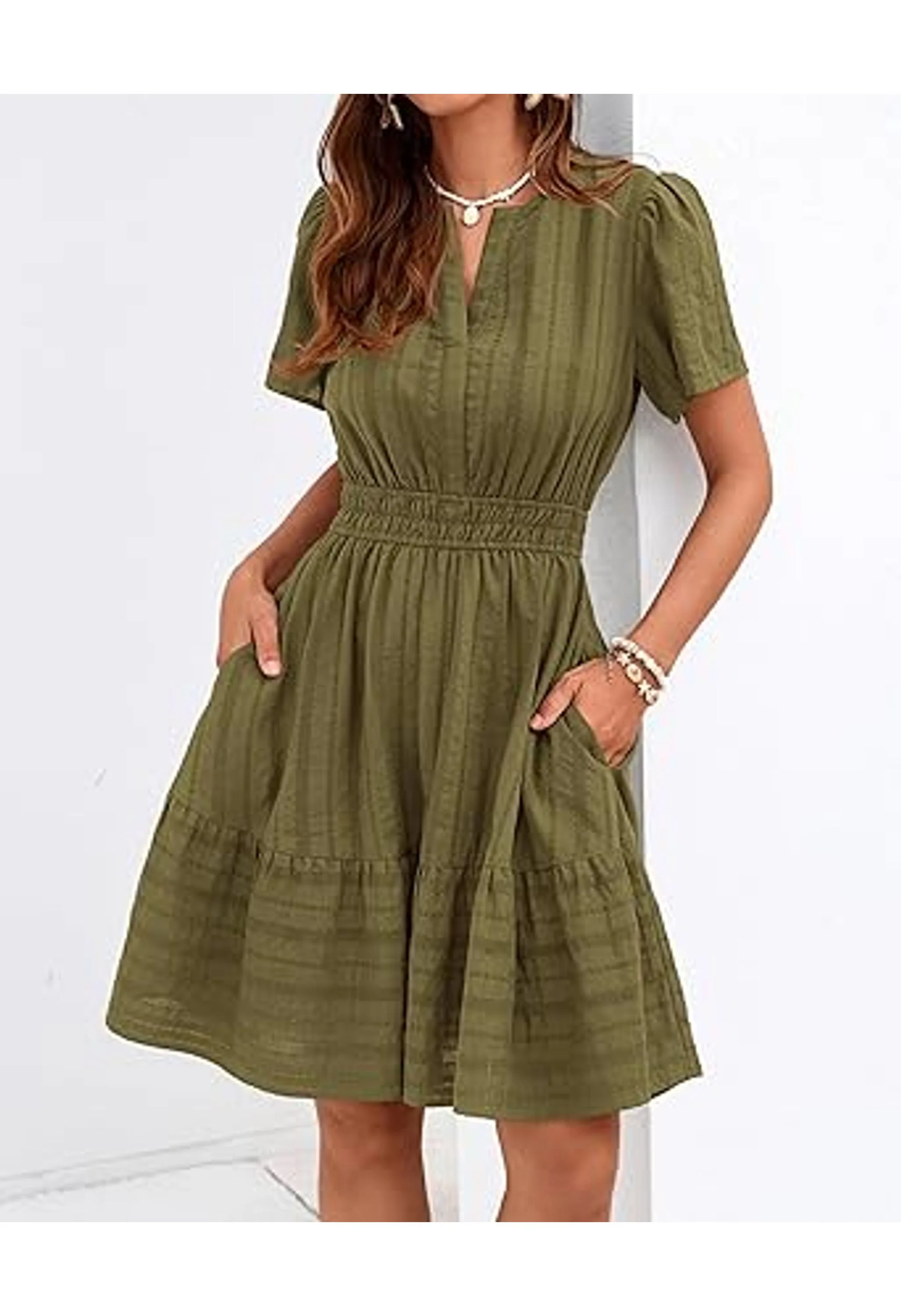 Women's Short Sleeve V Neck Boho Mini Dress - Image 2