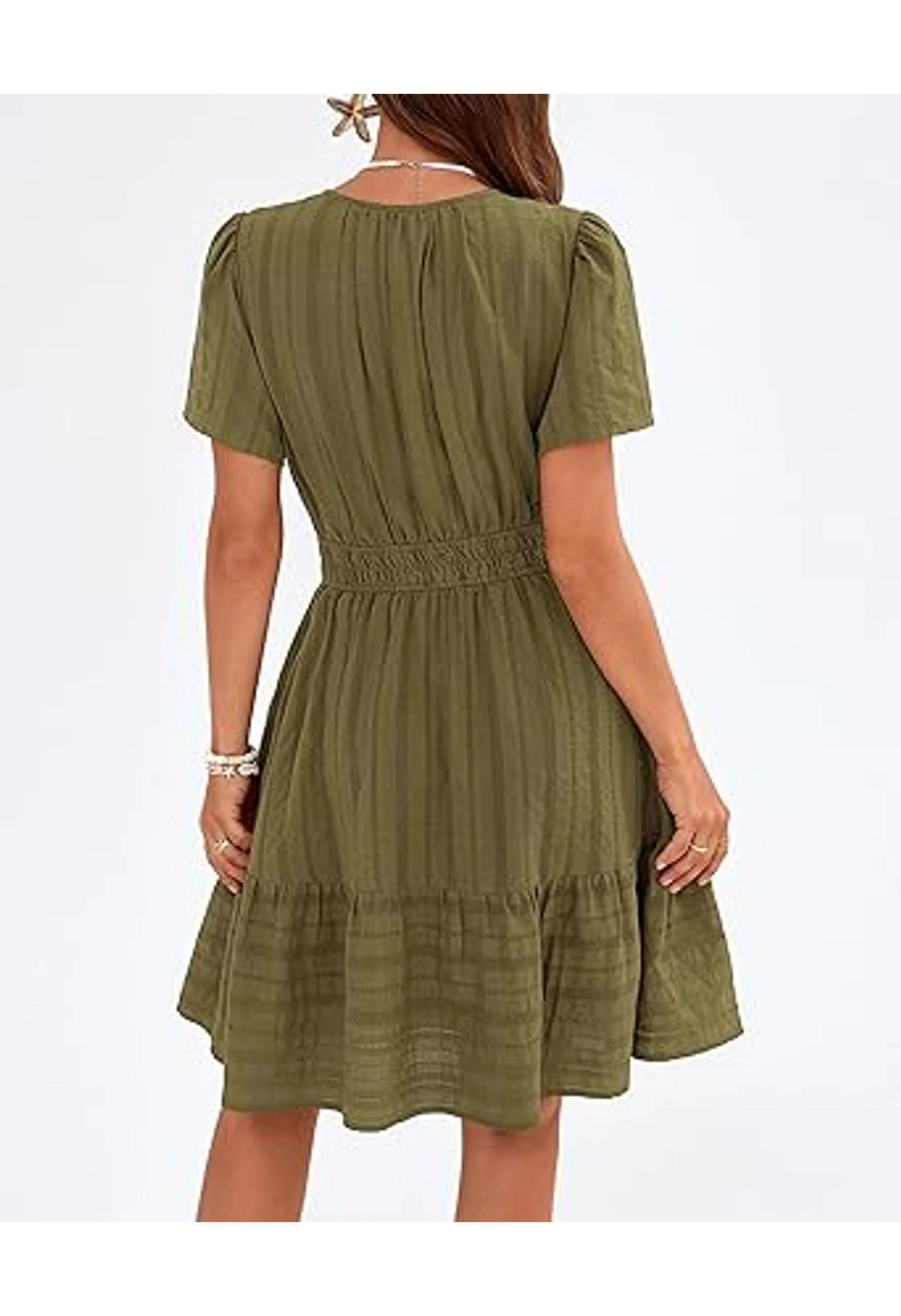 Women's Short Sleeve V Neck Boho Mini Dress - Image 3