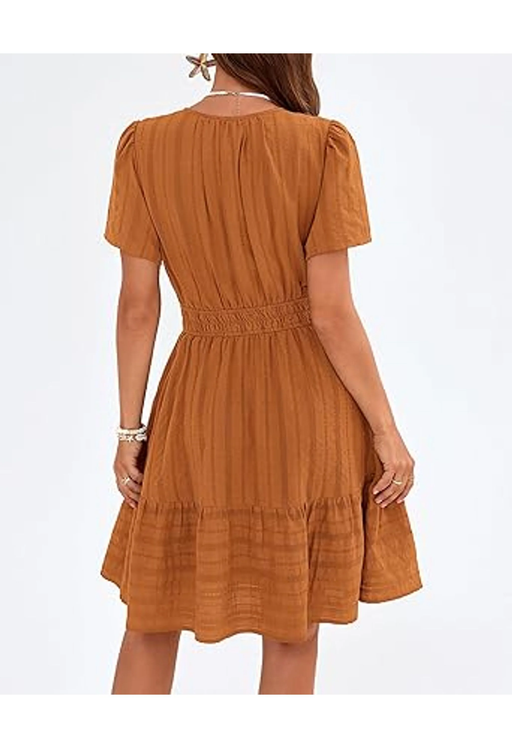 Women's Short Sleeve V Neck Boho Mini Dress - Image 3