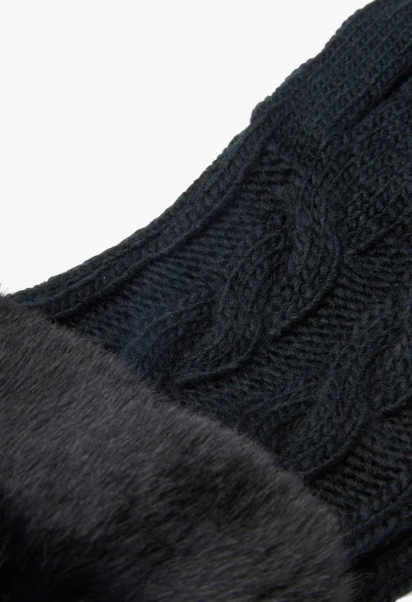 Cable Knit Gloves With Faux Fur Trim - Image 2