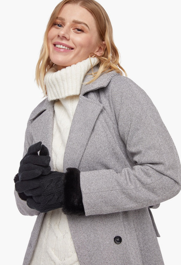 Cable Knit Gloves With Faux Fur Trim - Image 3