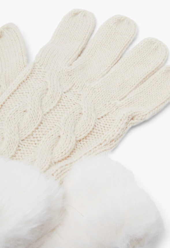 Cable Knit Gloves With Faux Fur Trim - Image 2