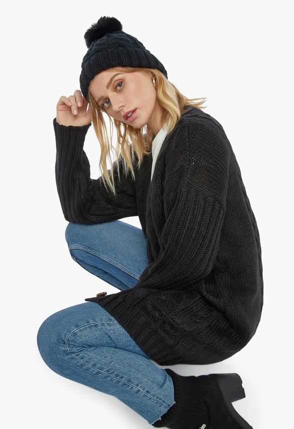 Cable Knit Hat With Pom Pom - Image 3