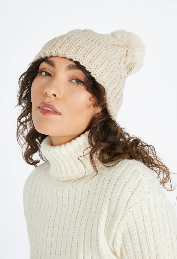 Cable Knit Pom Beanie - Image 2