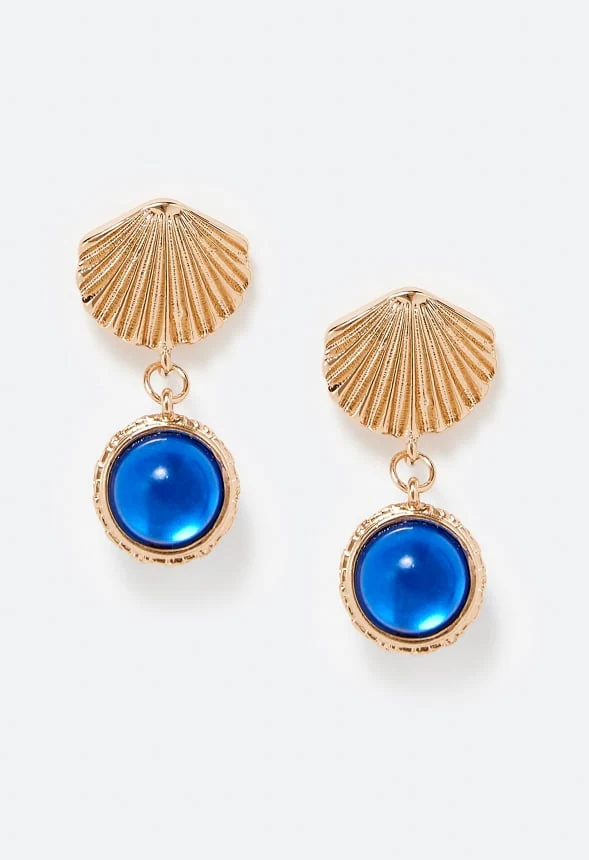 Cai Shell Stud Earrings With Glass Bead Drop - Image 2