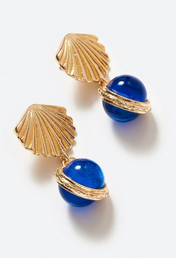 Cai Shell Stud Earrings With Glass Bead Drop - Image 3