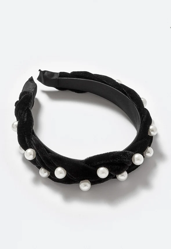 Cami Tonal Colors Stones And Pearls Velvet Alice Headband - Image 2