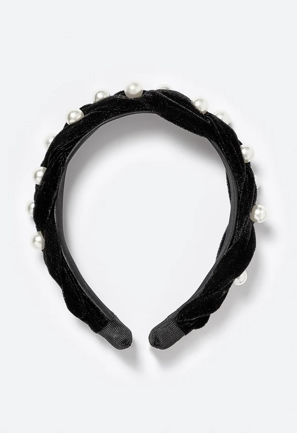 Cami Tonal Colors Stones And Pearls Velvet Alice Headband - Image 3