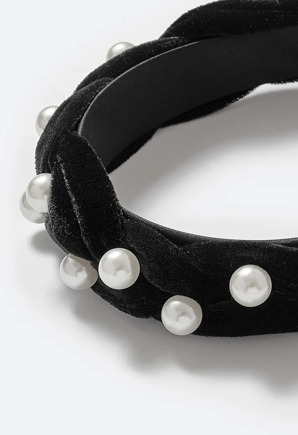 Cami Tonal Colors Stones And Pearls Velvet Alice Headband - Image 4