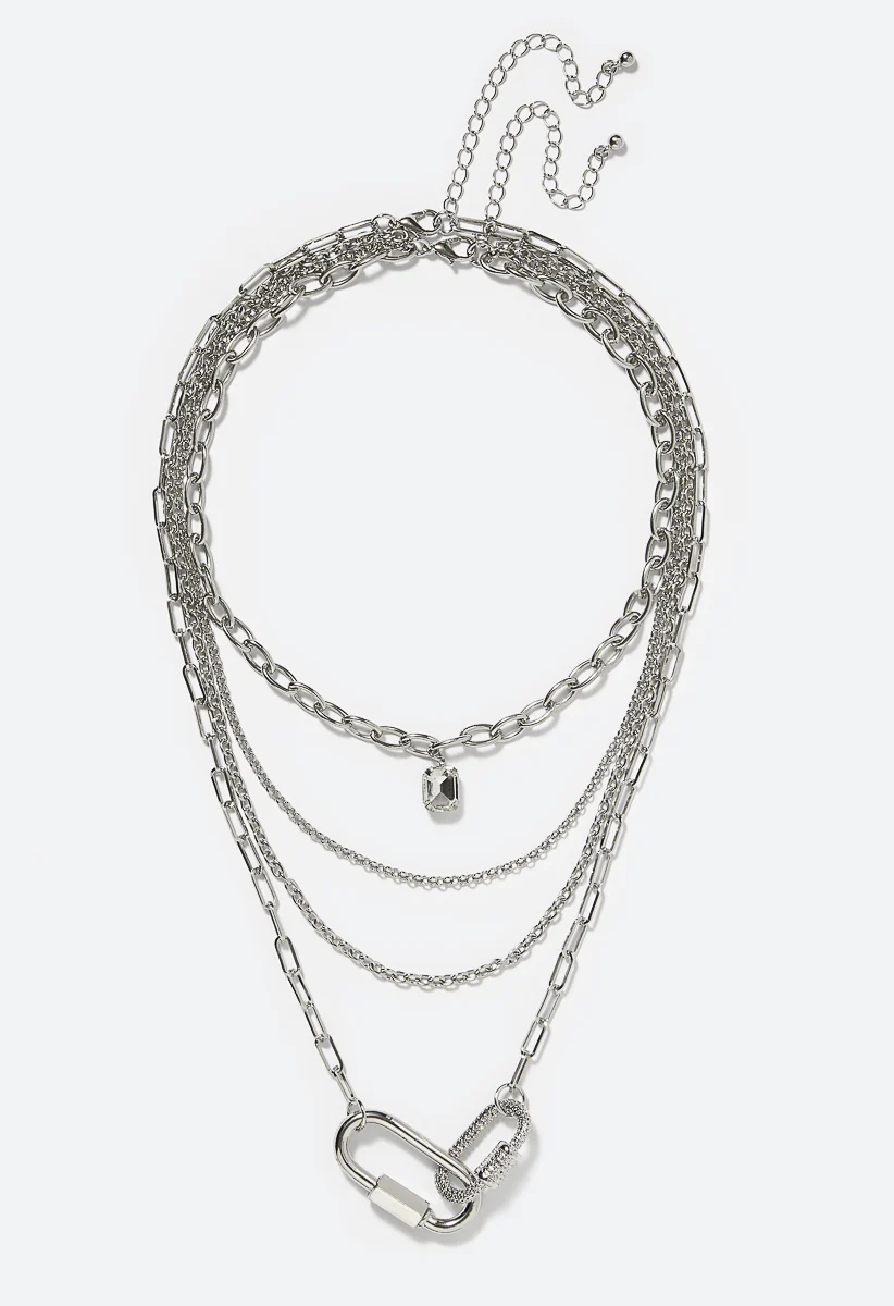 Carly 4 Row Mixed Chains Necklace With Link Detail - Image 2
