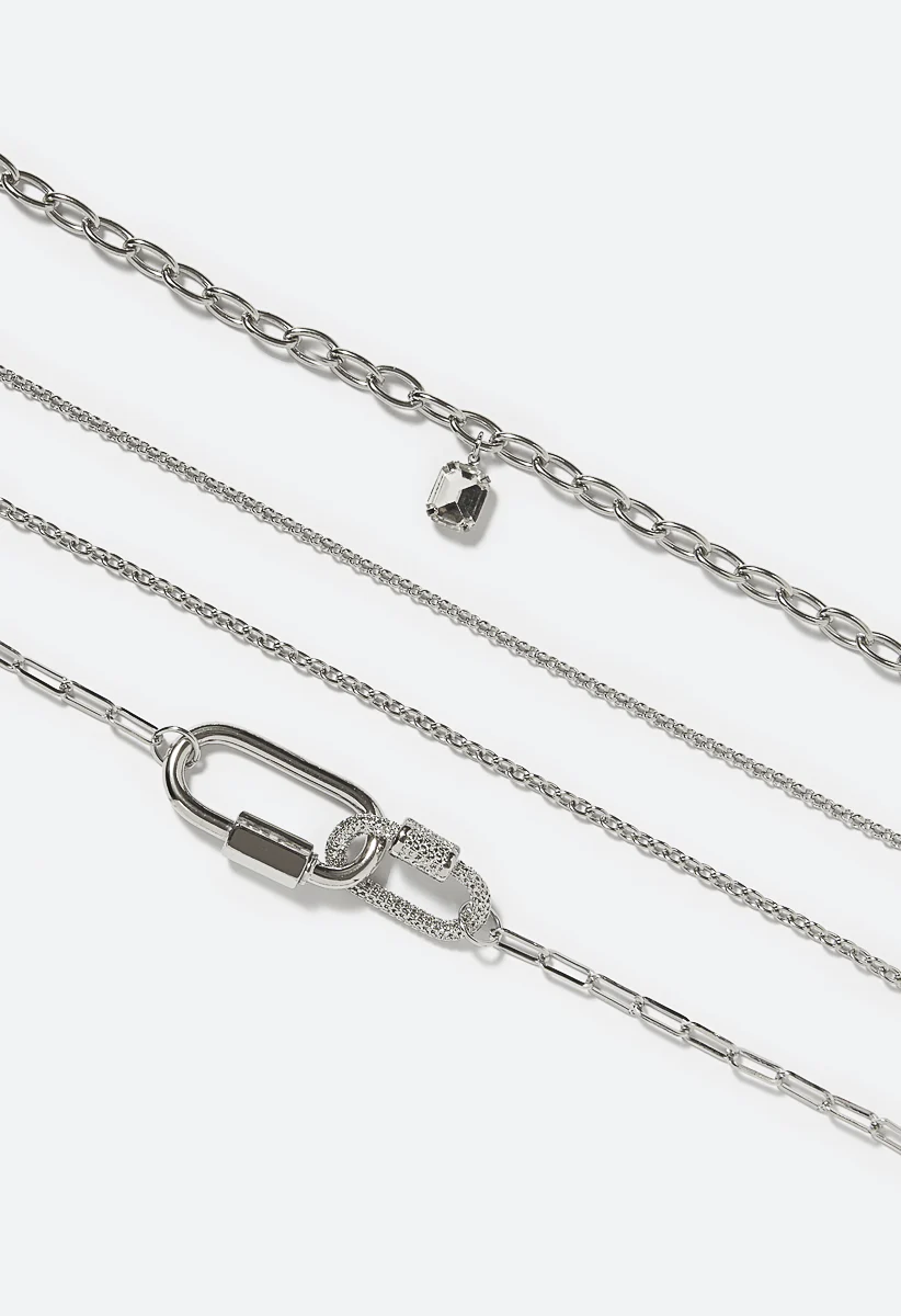 Carly 4 Row Mixed Chains Necklace With Link Detail - Image 3