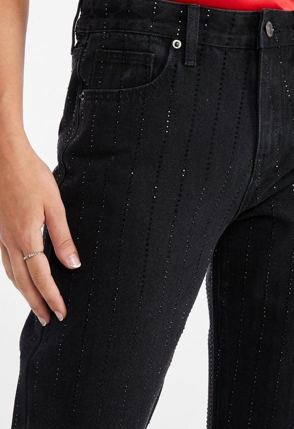 Carter Rhinestone Mid Rise Straight Leg Jeans - Image 3