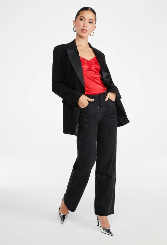 Carter Rhinestone Mid Rise Straight Leg Jeans - Image 4