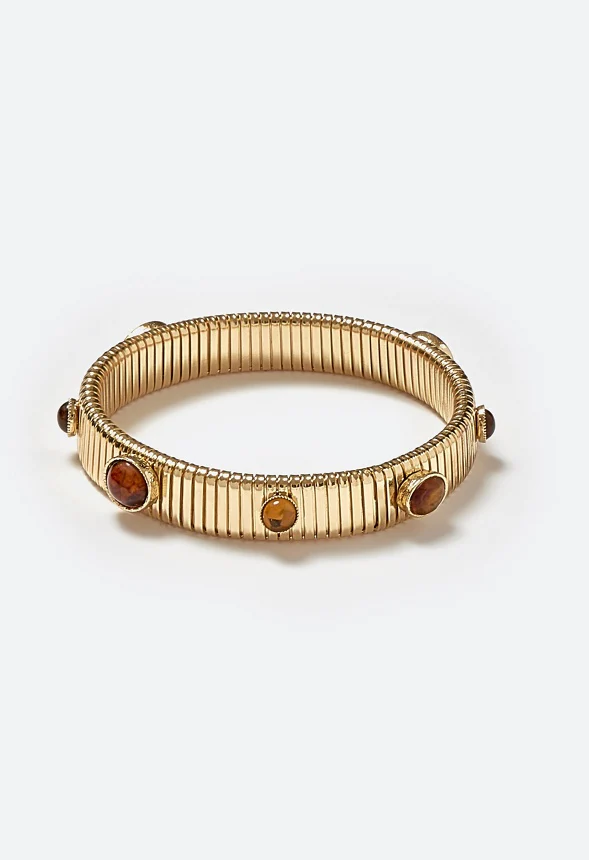Cary Tonal Color Glass Stones Ribbed Stretch Bracelet - Image 2