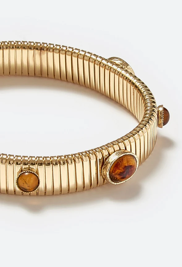 Cary Tonal Color Glass Stones Ribbed Stretch Bracelet - Image 3