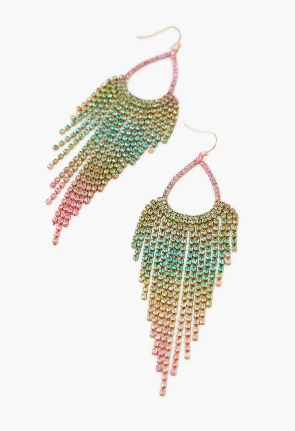 Cascade Rhinestone Teardrop Hoop Earrings - Image 2