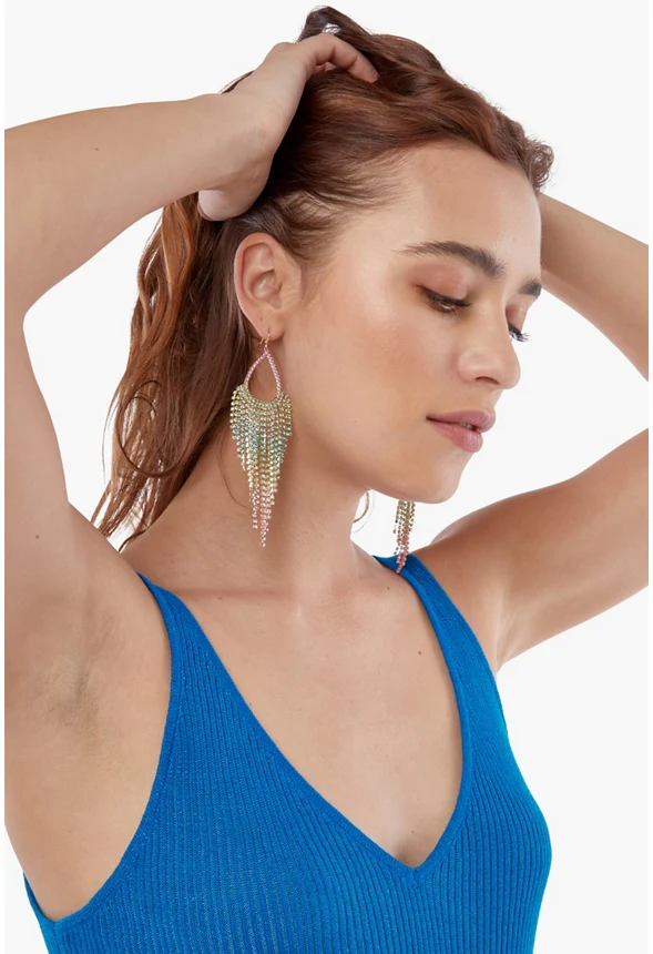 Cascade Rhinestone Teardrop Hoop Earrings - Image 3