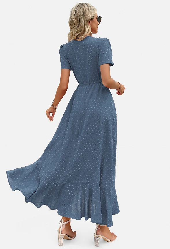 Casual V Neck Wrap Floral Maxi Dress - Image 2