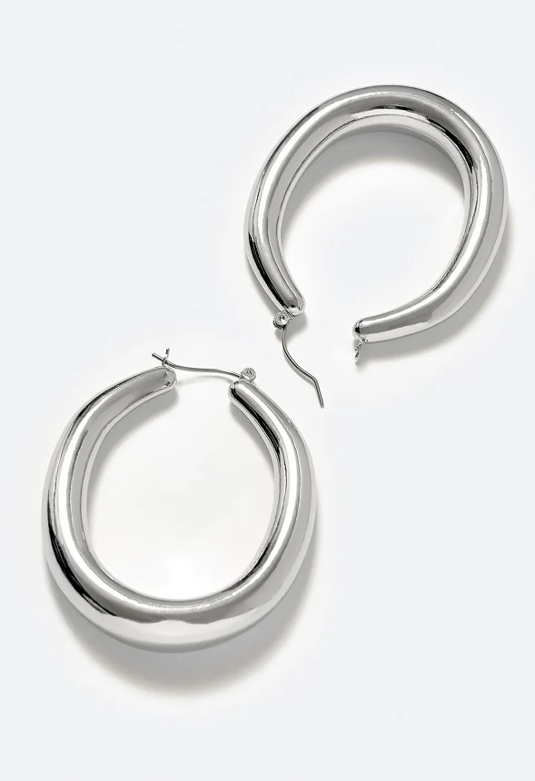 Cay Oval Smooth Tube Hoop Earrings - Image 4