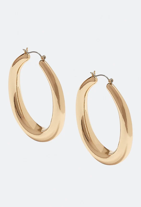 Cay Oval Smooth Tube Hoop Earrings - Image 3