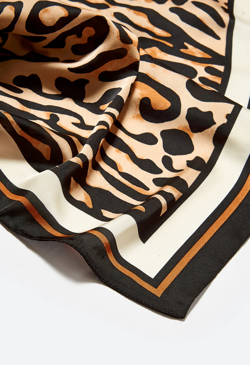 Caz Animal Print Silk Like Square Scarf - Image 4
